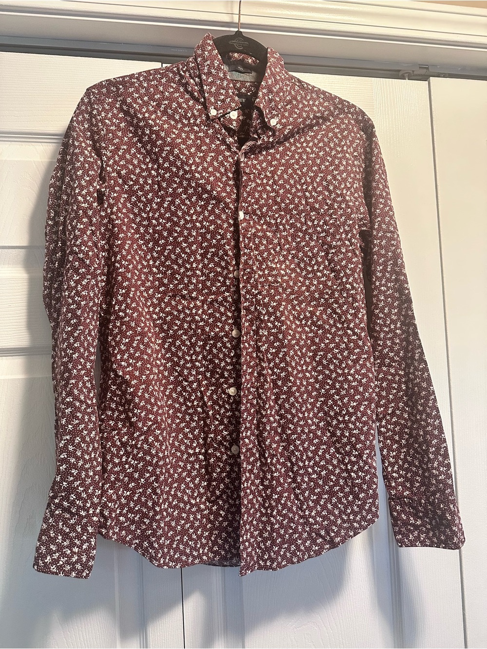 J. Crew Burgundy Button-Down with White Floral Print